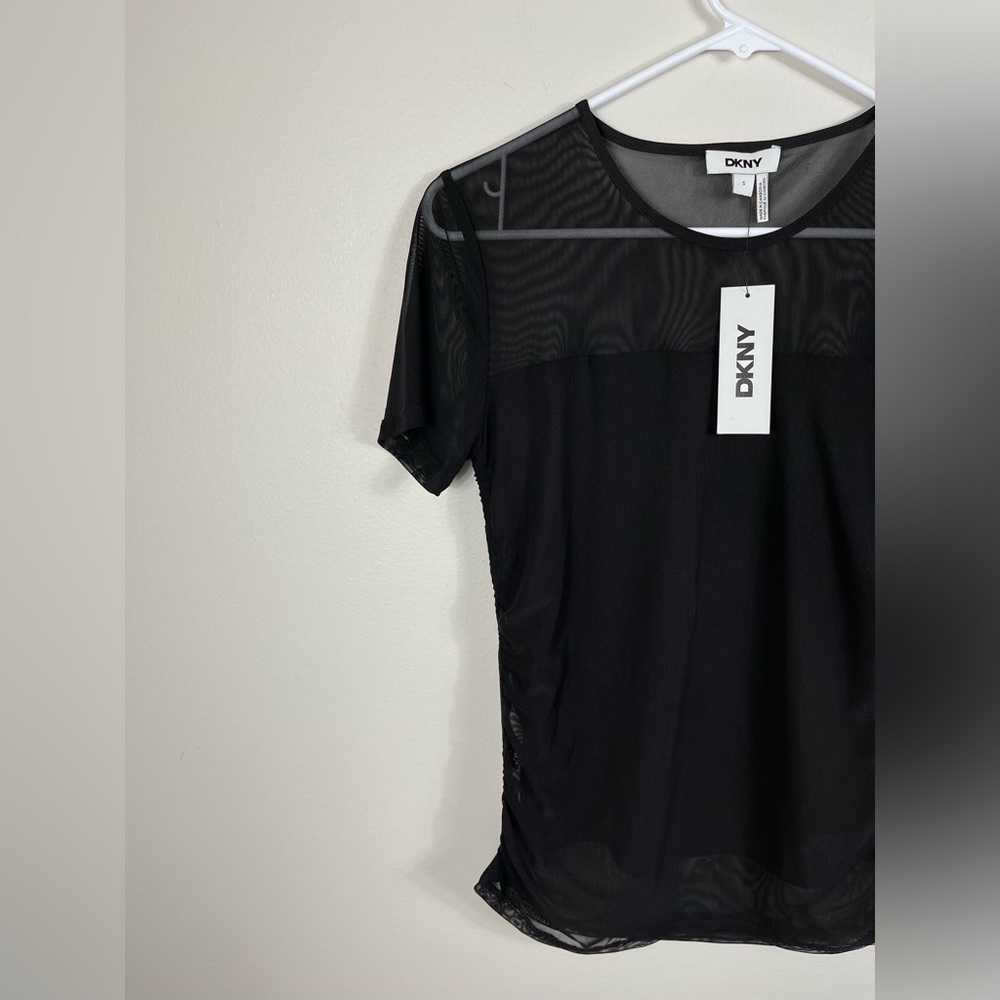 DKNY Black Sheer Women's Soft Top Slim Fit Party Events Size S NWT - Picture 2 of 14